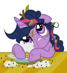 Size: 1656x1800 | Tagged: safe, artist:thecheeseburger, derpibooru import, twilight sparkle, twilight sparkle (alicorn), alicorn, pony, castle sweet castle, cargo ship, female, food, i'm pancake, lip bite, mare, pancakes, sad, shipping, solo