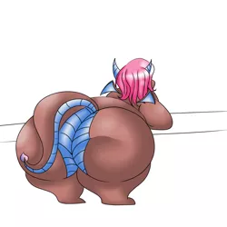 Size: 2000x2000 | Tagged: artist:mad'n evil, bent over, big mina, butt, claws, colored, derpibooru import, dragon, dragoness, dragon wings, fangs, fat, female, horns, huge butt, impossibly large butt, large butt, mina, obese, plot, simple background, solo, suggestive, the ass was fat, wings