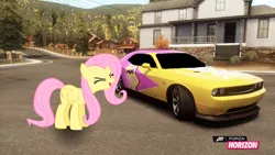 Size: 1280x720 | Tagged: safe, artist:equestianracer, derpibooru import, fluttershy, pony, car, dodge (car), dodge challenger, dodge challenger srt8 392, forza horizon, itasha, solo