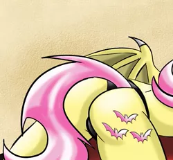 Size: 471x436 | Tagged: suggestive, artist:mad'n evil, derpibooru import, fluttershy, anthro, bat pony, ass, bat ponified, bikini, butt, butt only, clothes, female, flutterbat, flutterbutt, head out of frame, race swap, sand, solo, solo female, swimsuit, wedgie