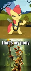 Size: 367x830 | Tagged: apple bloom, bloom and gloom, daxter, derpibooru import, jak and daxter, meme, pest control gear, pest pony, safe, that's my x, twitbuster apple bloom