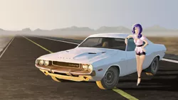 Size: 2480x1395 | Tagged: artist:mozgan, car, derpibooru import, desert, dodge (car), dodge challenger, highway, human, humanized, rarity, safe, solo, vanishing point