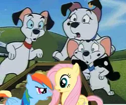 Size: 419x348 | Tagged: 101 dalmatians, artist:fapingmulan, cadpig, crossover, dalmatian, derpibooru import, dog, fear (inside out), fluttershy, lucky, rainbow dash, safe, two tone