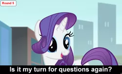 Size: 1600x973 | Tagged: safe, derpibooru import, rarity, pony, unicorn, comic:celestia's servant interview, caption, cs captions, female, interview, manehattan, mare, solo