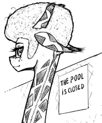 Size: 500x601 | Tagged: 4chan, afro, artist:madhotaru, derpibooru import, giraffe, habbo hotel, monochrome, oc, oc:twiggy, pool's closed, safe, unofficial characters only