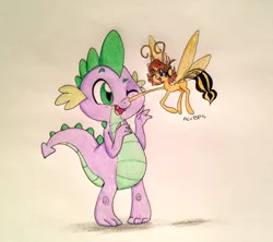 Size: 1337x1188 | Tagged: safe, artist:ameliacostanza, derpibooru import, spike, ponified, breezie, insect, pony, wasp, avengers, avengers: earth's mightiest heroes, boop, crossover, janet van dyne, marvel, one eye closed, spikexwasp, wink