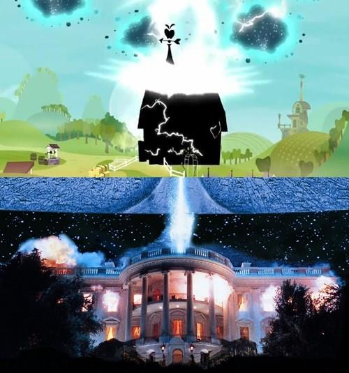 Size: 500x535 | Tagged: barn, bloom and gloom, coincidence i think not, comparison, derpibooru import, id4, independence day (movie), lightning, reference, safe, sweet apple acres, twittermite, white house