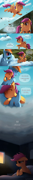 Size: 788x4231 | Tagged: artist:ruhje, bed, bittersweet, comic, crying, derpibooru import, dream, feels, harsher in hindsight, rainbow dash, sad, safe, scootaloo, scootaloo can't fly, tearjerker