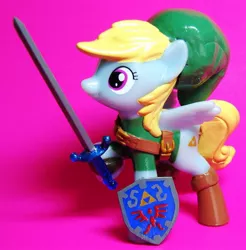 Size: 1576x1599 | Tagged: chirpy hooves, custom, derpibooru import, irl, link, mcdonald's happy meal toys, photo, safe, shield, sword, the legend of zelda, toy, weapon