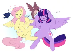 Size: 1297x932 | Tagged: safe, artist:twirity, derpibooru import, fluttershy, twilight sparkle, twilight sparkle (alicorn), alicorn, bird, pony, female, mare