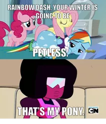 Size: 1502x1765 | Tagged: blunt, clothes, dashie slippers, derpibooru import, fluttershy, garnet (steven universe), meme, rainbow dash, safe, screencap, slippers, spoilers for another series, steven universe, tank, tanks for the memories, tank slippers, that's my pony, that's my x