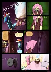 Size: 850x1200 | Tagged: anthro, applejack, artist:slypon, breasts, comic, comic:night mares 3, comic:night mares (series), delicious flat chest, derpibooru import, explicit source, flattershy, fluttershy, rainbow dash, suggestive, wet, wet mane