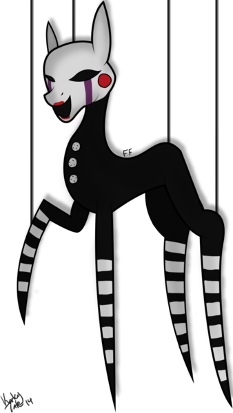 Size: 671x1191 | Tagged: safe, artist:faunafay, derpibooru import, ponified, pony, five nights at aj's, crossover, five nights at aj's 2, five nights at freddy's, five nights at freddy's 2, marionette, pointy ponies, simple background, solo, the puppet, transparent background