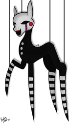 Size: 671x1191 | Tagged: safe, artist:faunafay, derpibooru import, ponified, pony, five nights at aj's, crossover, five nights at aj's 2, five nights at freddy's, five nights at freddy's 2, marionette, pointy ponies, simple background, solo, the puppet, transparent background