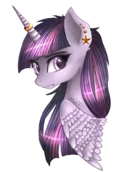 Size: 784x1019 | Tagged: safe, artist:petrinox, derpibooru import, twilight sparkle, twilight sparkle (alicorn), alicorn, pony, ear piercing, earring, female, horn, horn ring, jewelry, mare, piercing, ring, solo