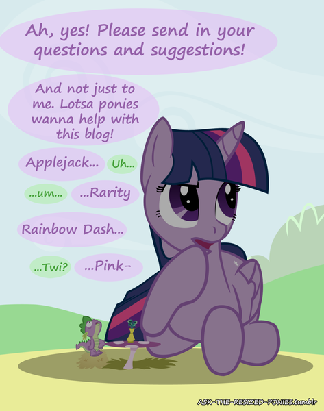 Size: 1280x1624 | Tagged: safe, artist:pegachess, derpibooru import, spike, twilight sparkle, twilight sparkle (alicorn), alicorn, pony, ask the resized ponies, female, macro, mare, tumblr