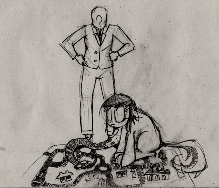 Size: 2423x2080 | Tagged: artist:le chat tombe de la fenêtre, body horror, derpibooru import, eldritch abomination, monochrome, oc, oc:anon, oc:thingpone, road carpet, safe, traditional art, unofficial characters only