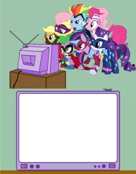 Size: 1200x1534 | Tagged: safe, derpibooru import, applejack, fluttershy, humdrum, pinkie pie, rainbow dash, rarity, spike, twilight sparkle, twilight sparkle (alicorn), alicorn, pony, power ponies (episode), exploitable meme, female, mane six, mare, meme, obligatory pony, power ponies, superhero, template, tv meme