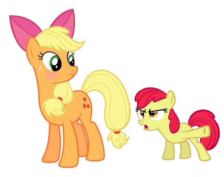 Size: 2480x1962 | Tagged: accessory theft, apple bloom, apple bloom's bow, applejack, artist:comfydove, blushing, bow, dead source, derpibooru import, hair bow, safe, simple background, transparent background, vector