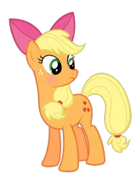 Size: 1530x1962 | Tagged: accessory swap, apple bloom's bow, applejack, artist:comfydove, blushing, bow, cropped, cute, dead source, derpibooru import, hair bow, jackabetes, safe, simple background, solo, transparent background, vector