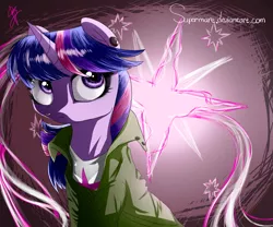 Size: 1181x984 | Tagged: abigail "fetch" walker, artist:supermare, clothes, derpibooru import, infamous, infamous first light, infamous second son, nose piercing, nose ring, piercing, safe, solo, twilight sparkle