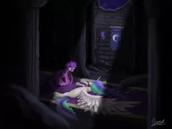 Size: 5000x3750 | Tagged: safe, artist:craszh, derpibooru import, princess celestia, twilight sparkle, twilight sparkle (alicorn), alicorn, pony, princess twilight sparkle (episode), castle of the royal pony sisters, deadlestia, female, mare, scene interpretation