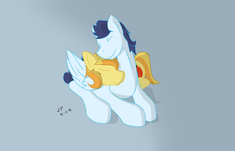 Size: 4200x2700 | Tagged: artist:attackdog1000, braeburn, cuddling, derpibooru import, gay, male, safe, shipping, sleeping, snuggling, soarburn, soarin'