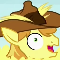 Size: 1058x1058 | Tagged: safe, derpibooru import, screencap, braeburn, pony, appleoosa's most wanted, close-up, faic, hay, hayburn, open mouth, silly, silly pony, solo, wavy mouth, wide eyes