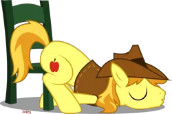 Size: 3000x1992 | Tagged: appleoosa's most wanted, artist:xebck, braeburn, chair, cute, derpibooru import, eyes closed, face down ass up, :o, open mouth, safe, simple background, sleeping, solo, that was fast, transparent background, vector