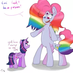 Size: 1000x1000 | Tagged: alicorn, artist:kennyteya, derpibooru import, fusion, multiple limbs, oc, pegataur, pinkiedash(fusion), pinkie pie, ponytaur, rainbow dash, safe, steven universe, taur, third eye, twilight sparkle, twilight sparkle (alicorn)