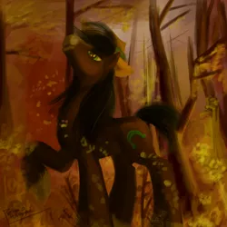 Size: 2500x2500 | Tagged: appleoosa's most wanted, artist:pedrohander, colored, derpibooru import, digital art, forest, safe, solo, that was fast, trouble shoes