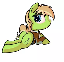 Size: 1280x1232 | Tagged: safe, artist:neuro, derpibooru import, yuma spurs, earth pony, pony, appleoosa's most wanted, appleloosa resident, background pony, butt, female, mare, plot, simple background, solo, spurs, white background