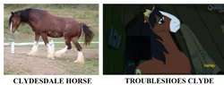 Size: 1443x548 | Tagged: safe, derpibooru import, screencap, trouble shoes, clydesdale, earth pony, horse, pony, appleoosa's most wanted, blaze (coat marking), comparison, draft horse, irl, irl horse, photo, socks (coat marking)