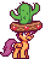 Size: 158x197 | Tagged: safe, artist:mrponiator, derpibooru import, edit, scootaloo, pegasus, pony, appleoosa's most wanted, animated, cactus hat, female, filly, giant hat, hat, pixel art, season 5 pixel art, simple background, solo, transparent background