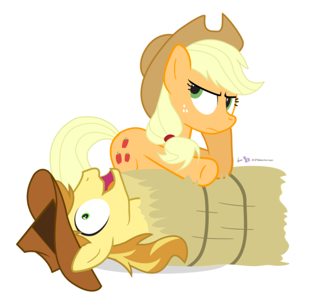 Size: 900x870 | Tagged: applejack, appleoosa's most wanted, artist:dm29, braeburn, derpibooru import, duo, hay bale, hayburn, safe, simple background, transparent background