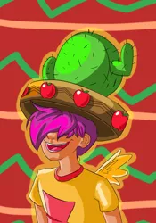 Size: 700x1000 | Tagged: appleoosa's most wanted, artist:mcwhale4, cactus hat, derpibooru import, giant hat, hat, human, humanized, safe, scootaloo, winged humanization, wings