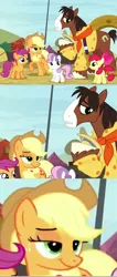 Size: 981x2323 | Tagged: applejack, appleoosa's most wanted, derpibooru import, eyes on the prize, faic, frown, lidded eyes, out of context, safe, screencap, smiling, tenso, trouble shoes