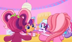 Size: 740x435 | Tagged: cheerilee (g3), derpibooru import, g3.5, pinkie pie (g3), safe, scootaloo (g3), screencap, starsong, sweetie belle (g3), waiting for the winter wishes festival