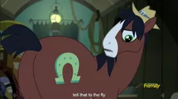 Size: 1282x713 | Tagged: appleoosa's most wanted, butt, caption, derpibooru import, edit, edited screencap, look at my ass, meme, plot, safe, screencap, trouble shoes, youtube caption
