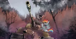 Size: 1300x678 | Tagged: artist:foxinshadow, big cat, brewdash, derpibooru import, king tiger, oc, oc:brew tap, rainbow dash, safe, tank (vehicle), tiger (tank)