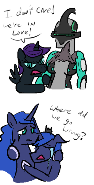 Size: 357x699 | Tagged: alicorn, artist:jargon scott, crack shipping, crossover, derpibooru import, forbidden love, implied selfcest, namesake, nyx (warframe), oc, oc:nyx, prince artemis, princess luna, rule 63, safe, self ponidox, shipping, warframe