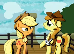 Size: 2202x1606 | Tagged: applejack, appleoosa's most wanted, artist:therandomjoyrider, braeburn, derpibooru import, safe, scene interpretation