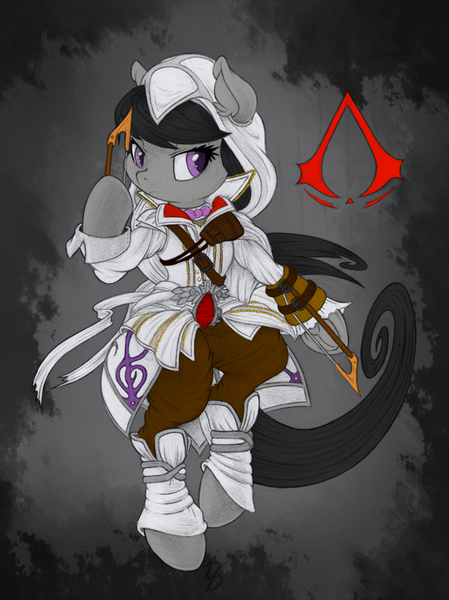 Size: 749x1000 | Tagged: safe, artist:dfectivedvice, artist:dragonfoorm, derpibooru import, octavia melody, pony, assassin's creed, bipedal, clothes, cosplay, costume, solo