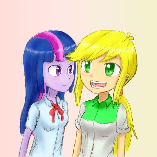 Size: 1000x1000 | Tagged: safe, artist:jumboz95, derpibooru import, applejack, twilight sparkle, twilight sparkle (alicorn), alicorn, equestria girls, female, lesbian, shipping, twijack