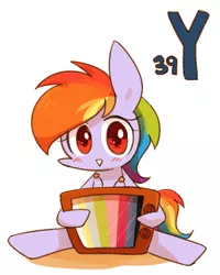 Size: 800x1000 | Tagged: :>, artist:joycall6, blushing, derpibooru import, looking at you, part of a set, periodic table, rainbow dash, safe, series:joycall6's periodic table, sitting, solo, television, test card, yttrium