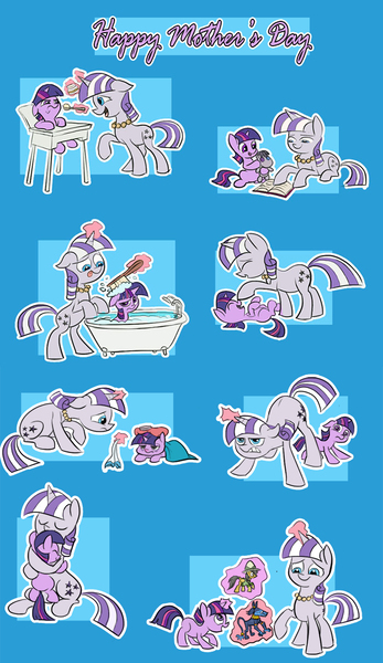 Size: 700x1212 | Tagged: artist:nukilik, bath, daring do, derpibooru import, highchair, mother's day, mothers gonna mother, nukilik is trying to murder us, plushie, safe, sick, smarty pants, twilight sparkle, twilight velvet