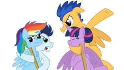 Size: 3840x2160 | Tagged: safe, artist:flashlighthouse, derpibooru import, flash sentry, rainbow dash, soarin', twilight sparkle, twilight sparkle (alicorn), alicorn, pony, alternate hairstyle, angry, eye contact, eyes closed, female, flashlight, frown, glare, hug, looking at each other, male, mare, measuring, momma dash, nervous, open mouth, preglight sparkle, pregnant, shipping, simple background, smiling, soarindash, straight, sweat, sweatdrop, transparent background, unamused