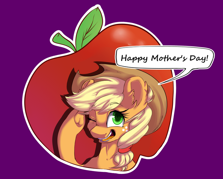 Size: 4039x3259 | Tagged: apple, applejack, artist:vicse, derpibooru import, ear fluff, food, mother's day, safe, simple background, solo, underhoof