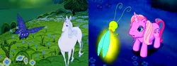 Size: 1280x480 | Tagged: amalthea, butterfly, come back lily lightly, comparison, derpibooru import, firefly (insect), g3, insect, lily lightly, reference, safe, screencap, the last unicorn