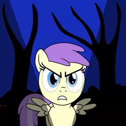 Size: 1000x1000 | Tagged: safe, artist:samey90, derpibooru import, alula, pegasus, pony, female, filly, flashlight (object), forest, ghost stories, solo, torch, tree, wrong eye color